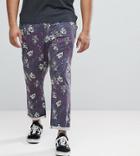 Asos Plus Slim Cropped Pants In Vintage Washed Out Leaf Print - Navy