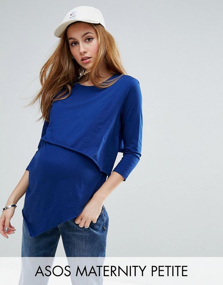 Asos Maternity Petite Nursing Asymmetric Top With Double Layer - Navy