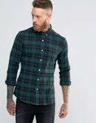 Asos Skinny Check Shirt In Khaki With Long Sleeves - Green