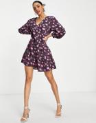 Na-kd V Neck Satin Dress In Purple