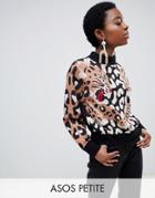 Asos Design Petite Leopard Sleeve Sweater - Multi