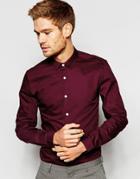 Asos Smart Oxford Shirt In Burgundy With Long Sleeves - Burgundy