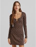 Bershka Geo Print Dress In Brown