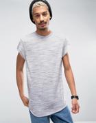 Asos Super Longline T-shirt In Gray Inject Fabric With Curved Hem And
