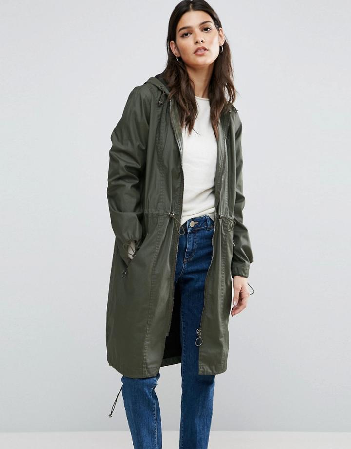 Asos Wax Fisherman Rain Trench - Green