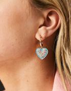 Topshop Diamante Heart Drop Earrings In Gold And Blue