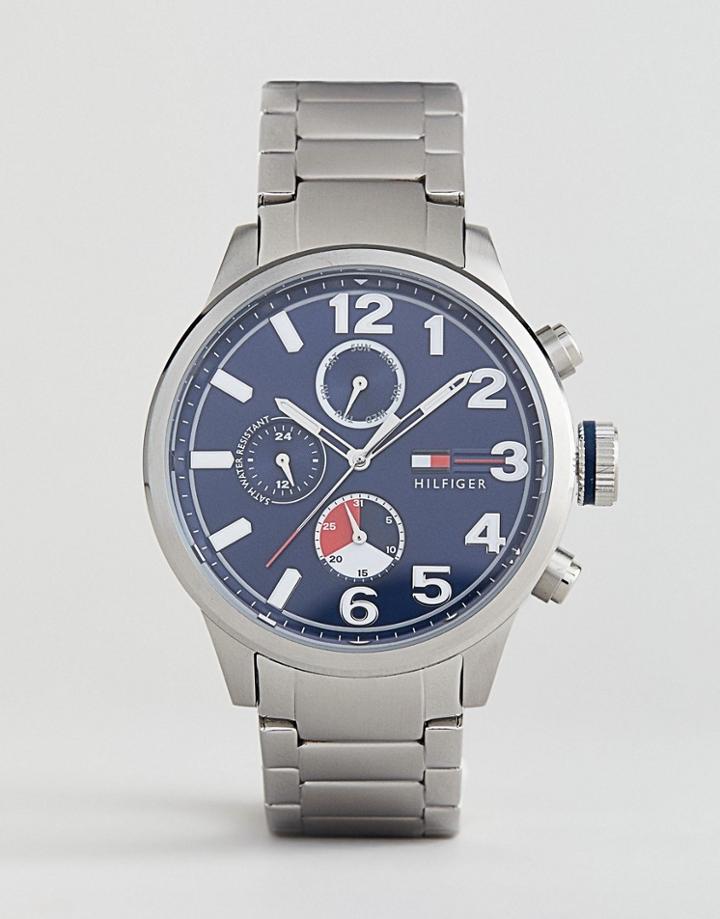 Tommy Hilfiger Jack Stainless Steel Chronogeraph Watch With Blue Dial - Silver