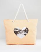 South Beach Coral Washed Cotton Beach Bag With Sequin Star - Pink