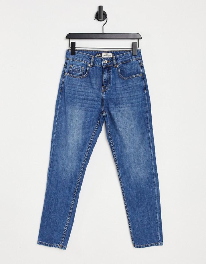 Superdry Riley Girlfriend Jeans In Mid Blue-blues