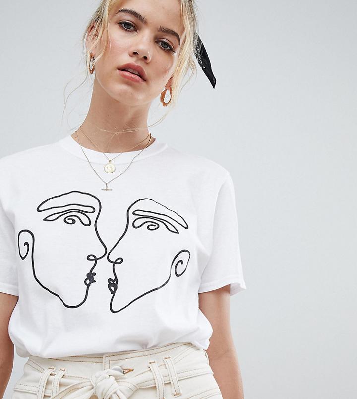 Reclaimed Vintage Inspired T-shirt With Kissing Faces Print - White