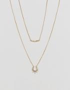 Pieces Double Chain Spiked Bar Necklace - Gold