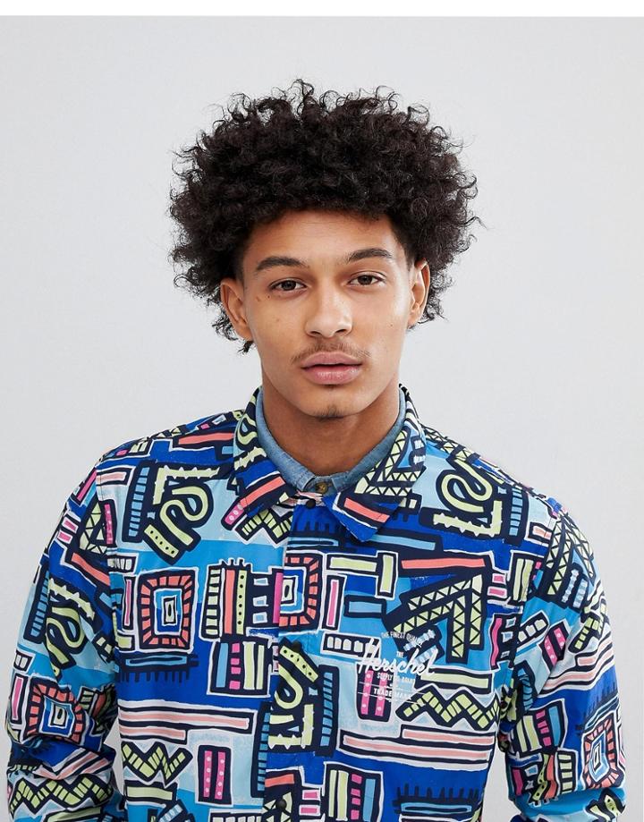 Herschel Supply Co Hoffman Collab Packable Coach Jacket With Back Print In Blue Abstract Print - Blue
