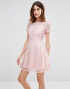 Warehouse Mixed Lace Prom Dress - Pink