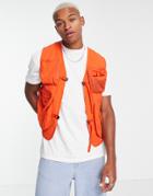 Asos Design Lightweight Utility Vest With Pockets In Red