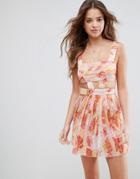 Asos Beach Cut Out Chiffon Dress In Pink Palm Print - Multi