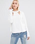 Lost Ink Frill Neck Top With Cut Outs - Cream
