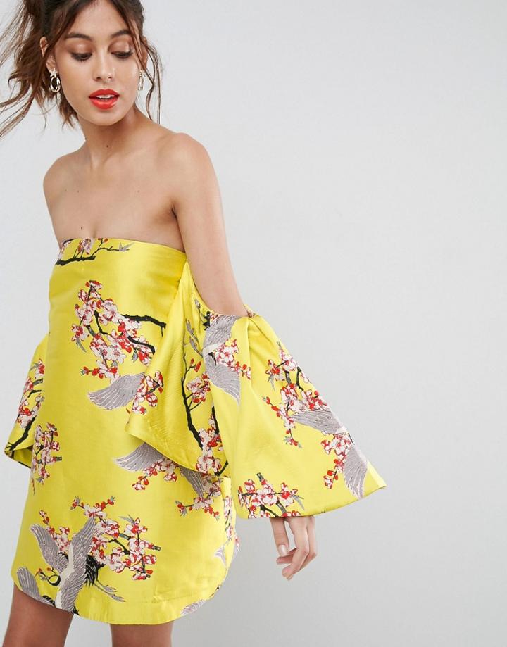 Asos Extreme Ruffle Sleeve Jacquard Mini Dress - Multi