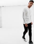 Night Addict Sleeve Print Long Sleeve Top - White