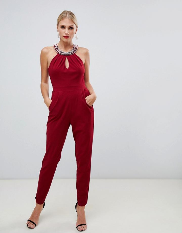 City Goddess Halterneck Jumpsuit - Red