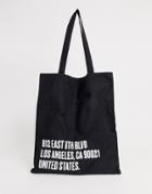 Asos Design Organic Tote Bag In Black White Text Print