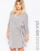 Missguided Plus Wrap Shirt Dress - Gray