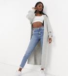 Asos Design Tall Maxi Edge To Edge Cardigan In Gray-grey