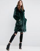 Asos Coat In Plush Faux Fur - Green