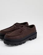 Asos Design Lace Up Shoe In Brown Faux Leather On Chunky Sole