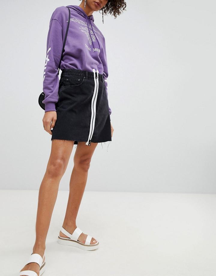 Cheap Monday Denim Skirt With White Zip-black