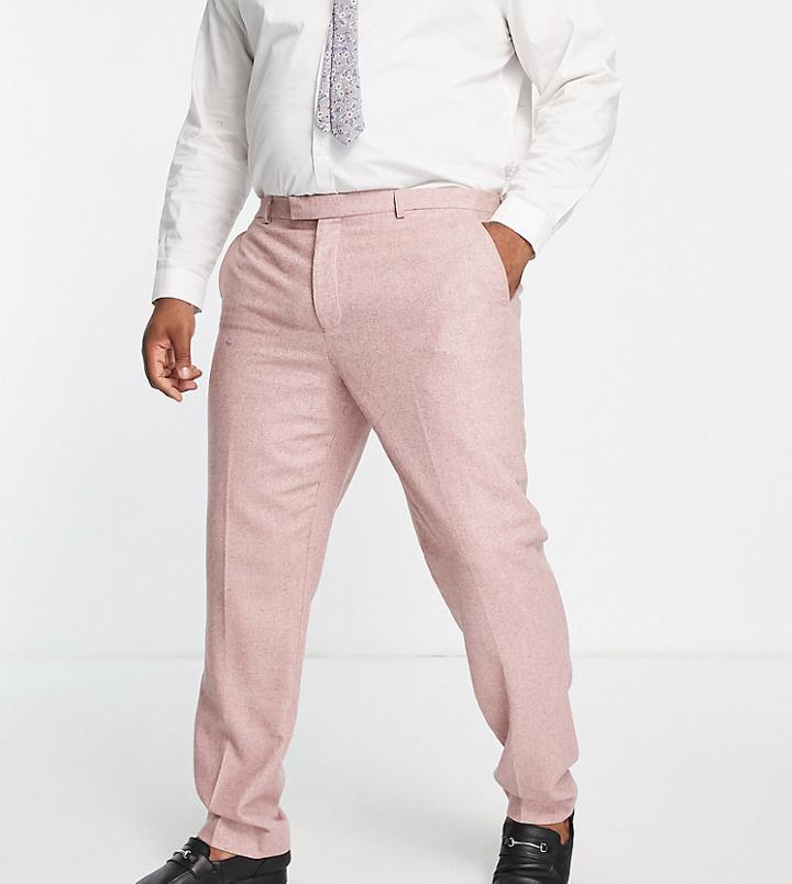 Harry Brown Plus Wedding Tweed Slim Fit Suit Pants-pink