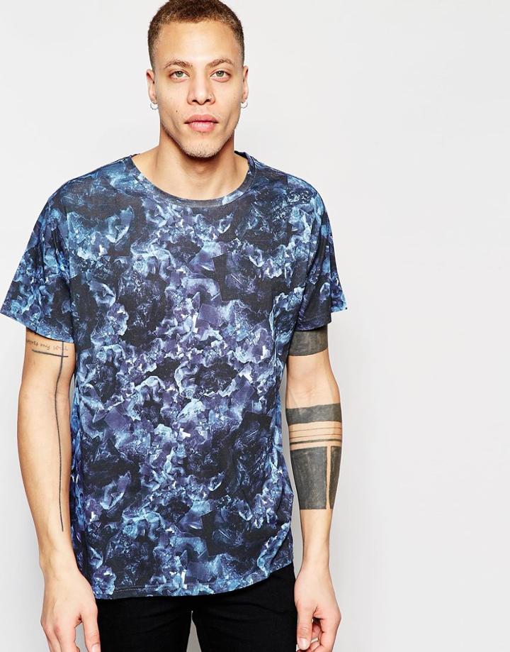 Dr Denim T-shirt Russ Mineral Print Majolica Blue - Majolica Blue