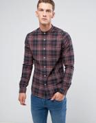 Asos Stretch Slim Check Shirt With Grandad Neck - Navy