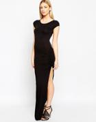 Club L Essentials Jersey Maxi Dress With Side Split And Ruching Detail - Black