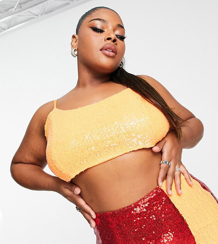 Collective The Label Curve Exclusive Sequin Crop Top In Color Block - Part Of A Set-multi