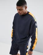 Asos Oversized Sweatshirt With Cut & Sew Knitted Panel - Navy