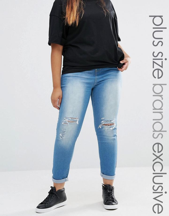Liquor & Poker Plus Mid Rise Knee Rip Detail Super Skinny Jean - Blue