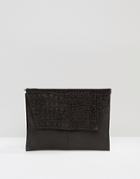 Asos Croc Embossed Suede And Leather Clutch Bag - Black