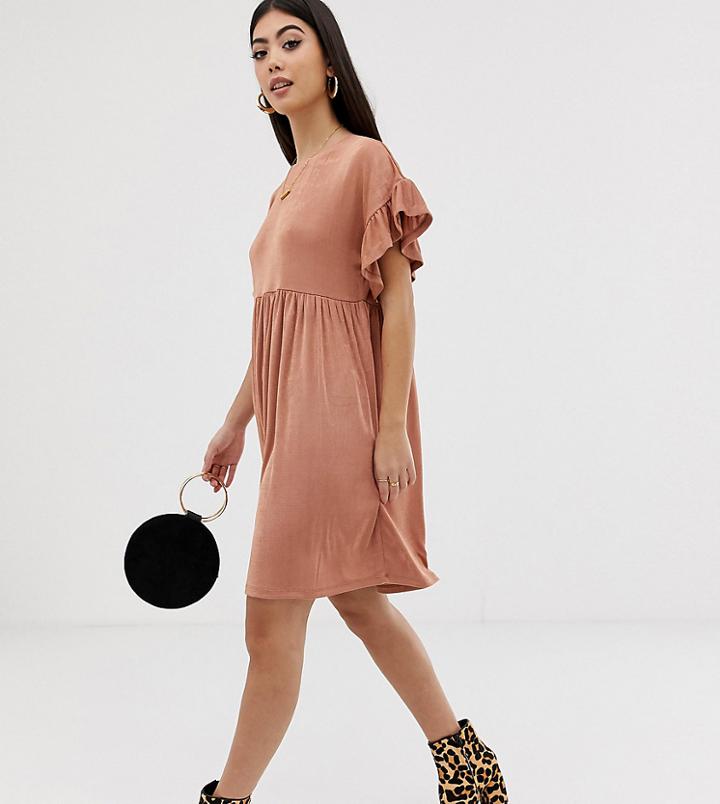 Asos Design Petite Metallic Frill Sleeve Smock Dress - Pink