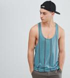 Asos Design Tall Striped Extreme Racer Back Tank In Textured Fabric - Green