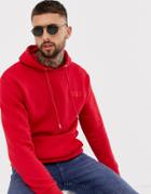 Boohooman Fleece Hoodie With Man Embroidery In Red - Red