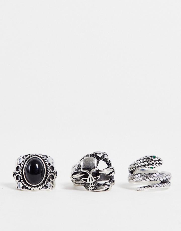 Reclaimed Vintage Inspired Unisex Ultimate Chunky Rock Rings 3 Pack-multi