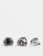 Reclaimed Vintage Inspired Unisex Ultimate Chunky Rock Rings 3 Pack-multi