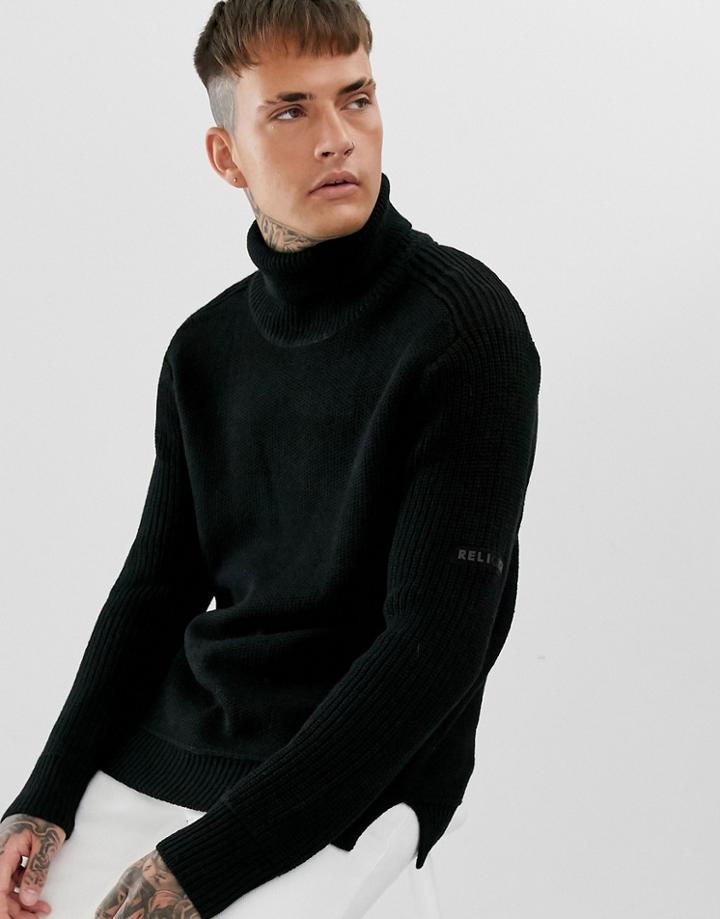 Religion Chunky Knit Sweater With Roll Neck In Black
