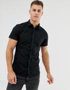 Jack & Jones Stretch Cotton Short Sleeve Shirt In Black