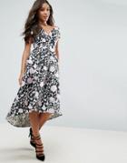 Asos Floral Bardot Dip Back Midi Prom Dress - Multi