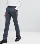 Asos Tall Slim Suit Pants In 100% Wool Harris Tweed In Blue Mini Check - Blue