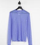 Collusion Unisex Warped Stripe Mesh Long Sleeve T-shirt In Blue-blues