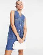 Envii Sleeveless Denim Shift Dress With Pocket Details-blue