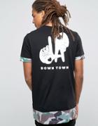 Asos Super Longline T-shirt With Camo Print Hem Extenders And Back Print - Black