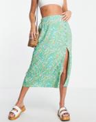 Miss Selfridge Button Up Midi Skirt In Green Ditsy